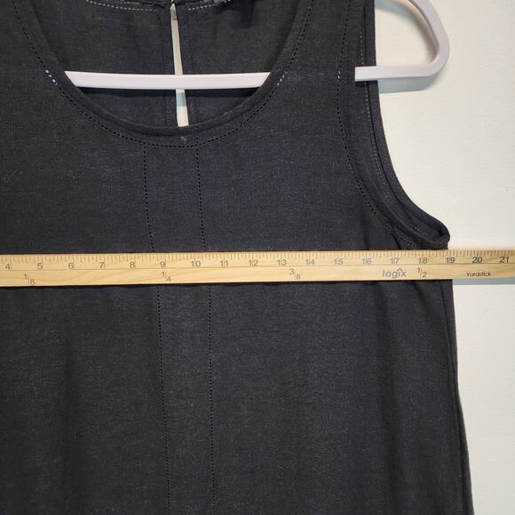 For Cynthia Black Linen Blend Dress Size M Sleeveless Asymmetric Hem Coastal - Picture 9 of 12